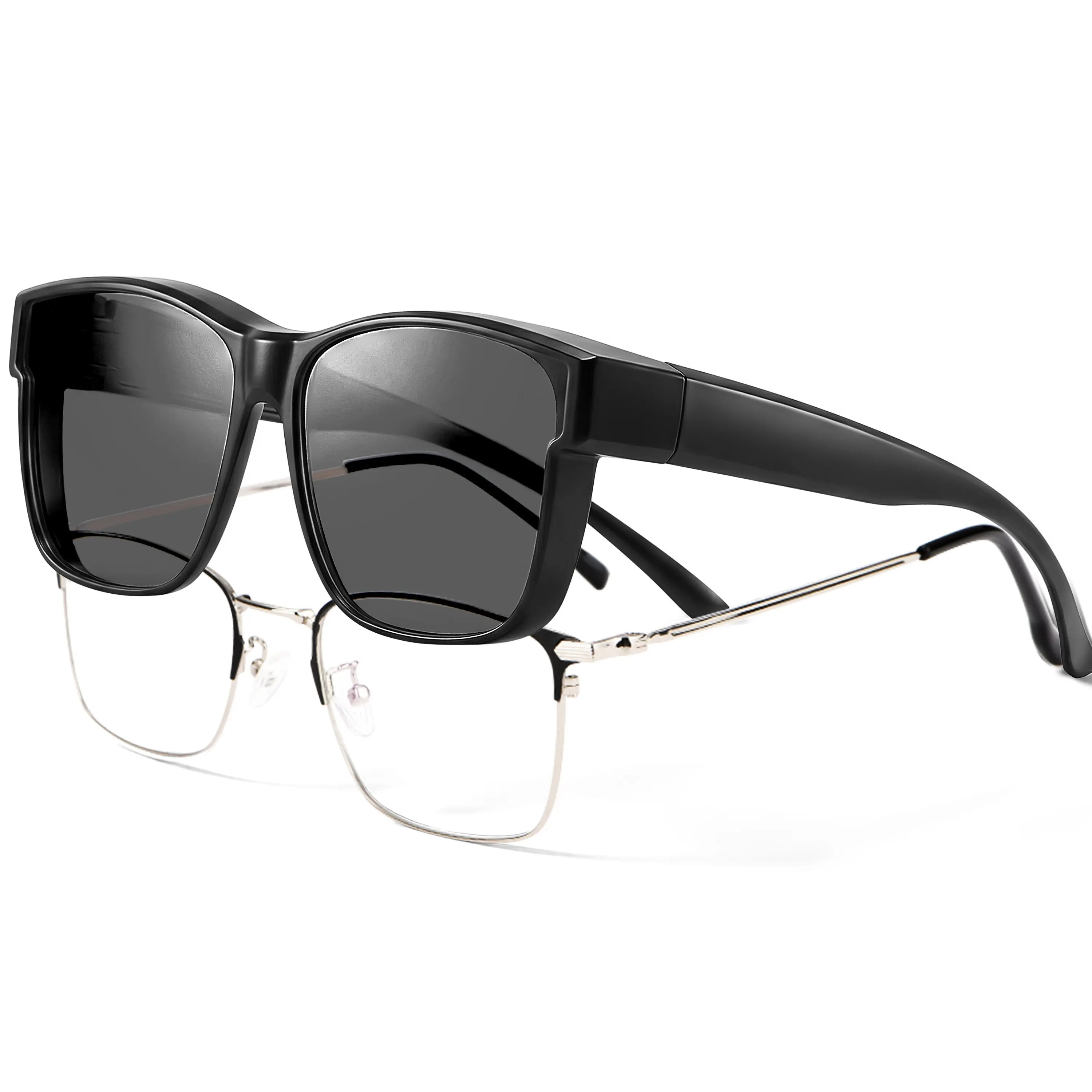 Fit‑Over Square Sunglasses for Men Women, Polarized Oversized Shades Wear Over Prescription Glasses UV400 Protection Comfort Fit for Driving Fishing Cycling