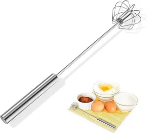 Stainless Steel Hand Push Egg Whisk – Rotary Manual Mixer Frother, Milk Frother & Blender for Beating, Whisking & Stirring (12 inch)