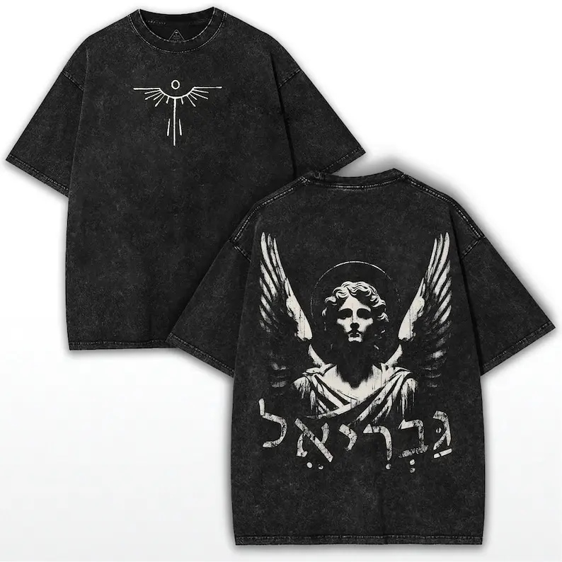Archangel Gabriel Washed T-Shirt, Vintage Angel Graphic Streetwear