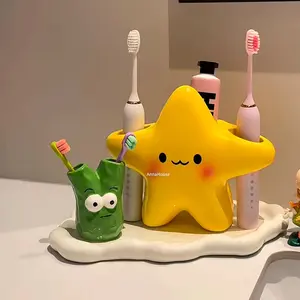 Cute Star-Shaped Plastic Toothbrush and Toothpaste Holder, Toothbrush Holders, Toothbrush Storage, Bathroom Accessory, Durable and Space-Saving Design for Electric & Manual Brushes, No Installation Needed for Home or Travel