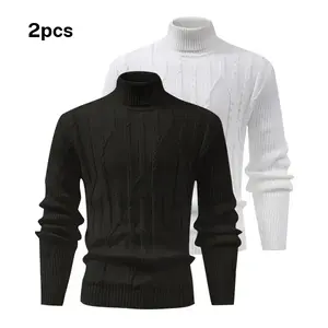 2 piece set high neck sweater men autumn winter multiple colors twisted pattern knitted jumper retro casual style warm skin friendly top couple daily commuter date inner wear sweater slim fit versatile base shirt