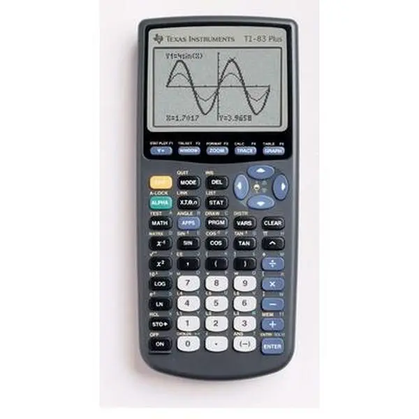 Texas Instruments Ti-83 Plus Graphing Calculator for Students - Battery Backup, Impact-Resistant Cover, 160 KB ROM, 24 KB RAM, 8 Lines, 16 Digits, 10.3" H x 7.2" L x 1.5" W, 0.8 lbs, Mixed Media Product