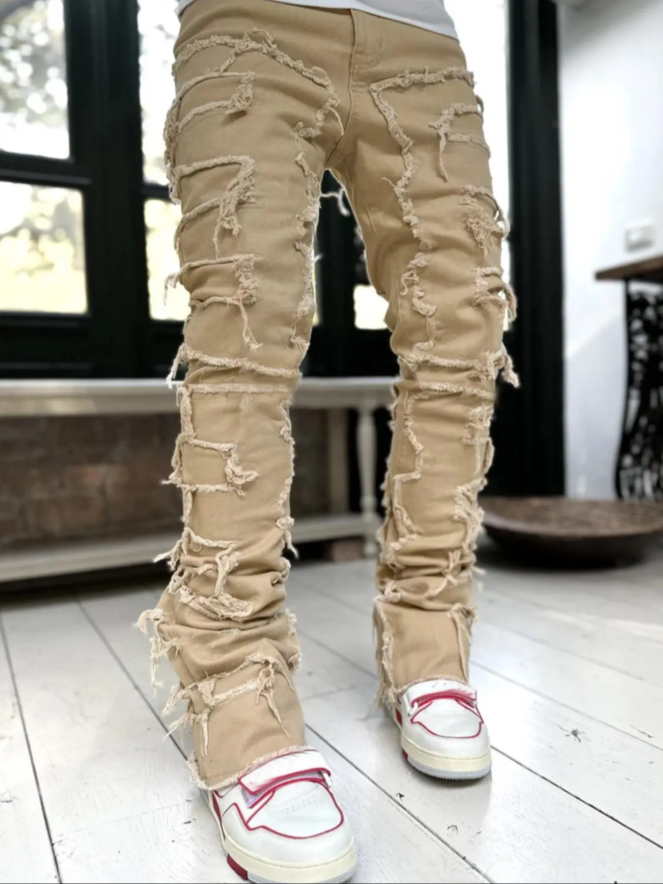 Men's Classic Plain Button Fly Raw Trim Jeans, Streetwear Casual Comfy Slim-fitting Pocket Pants for Daily Wear, Fashion Men's Bottoms for All Seasons