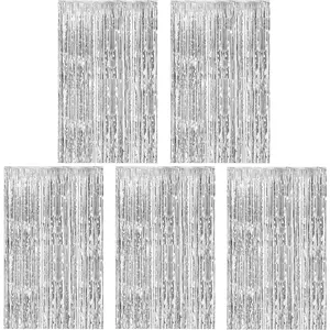 5 Pack  Foil Curtain Backdrop Metallic Tinsel Foil Fringe Curtains Photo Booth Props for Birthday Wedding Engagement Bachelorette Christmas Holiday Celebration Party Decorations Supplies