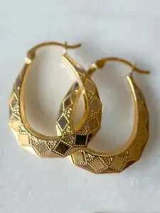 Luxurious Vintage Diamond Pattern Carved U-Shaped Pendant Earrings, Women's Handmade Jewelry Accessory, Ideal Gift for Ladies, Lightweight Chunky Hoops, Statement Hoops Earrings