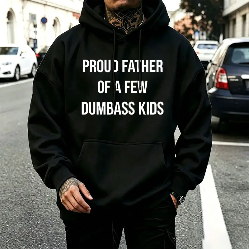 Fun English slogan hooded sweatshirt for Father’s Day, creative text print, loose drop-shoulder hoodie, men’s casual pullover top 【Runs small, order one size up】