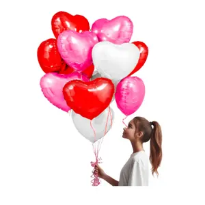 18 Inch Pack of 12 Heart Shaped Foil Balloons Red Pink Rose Light Grey, for Birthdays Weddings Baby Shower Bridal Shower Engagement Party Romantic day Anniversary Party Decorations, Graduation, Fiesta 15 años  Meetings Set Backdrop Room Christmas