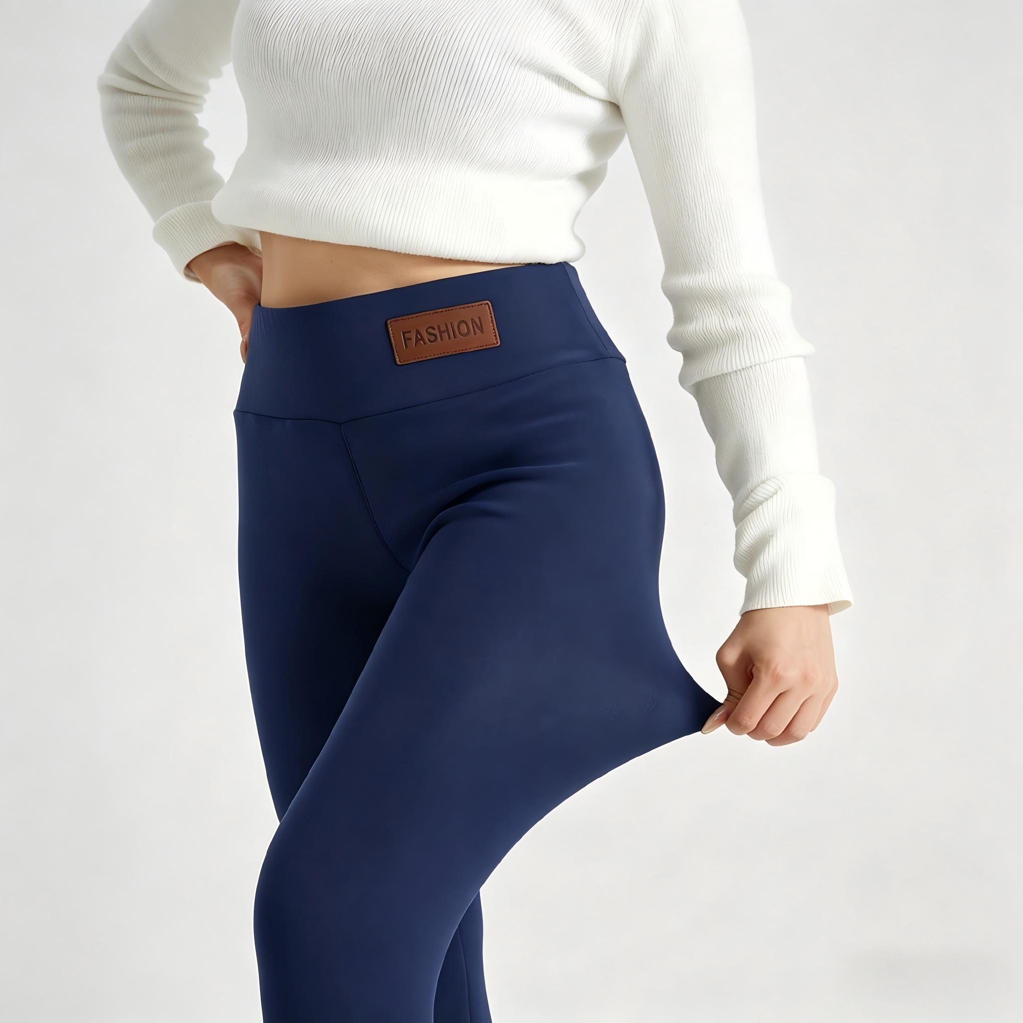 Women's High Waist Fleece Lined Leggings Elastic Comfortable Solid Color Tight Fit Pants for Winter Sports Yoga Running High Stretch Leggings Womenswear Bottom