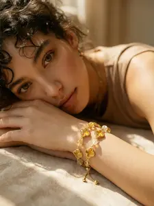 Natural Citrine Rutilated Quartz Bracelet Gold Clover Lucky Charm Adjustable Wealth Healing Crystal Jewelry crystal stacking Gift for Her