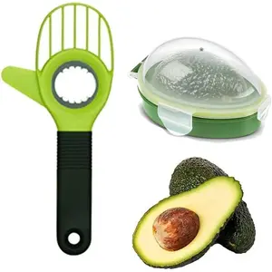 3 in 1 Avocado Slicer Tool and Saver Keeper,Avocado Pit Remover and  as  peeler scoop with Comfort-Grip Handle (Green-(Slicer+Saver))