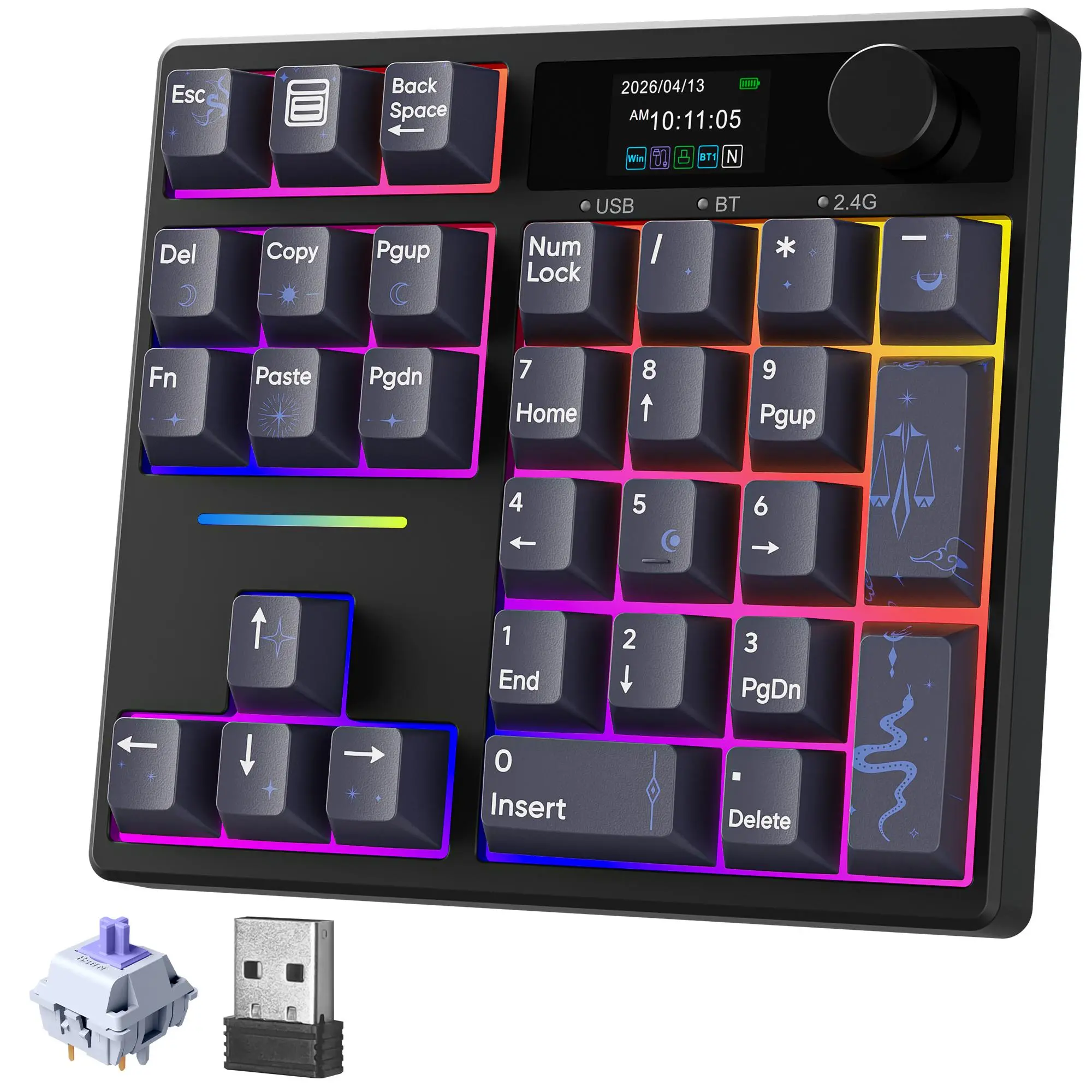 BOYI TD31Pro-New VIA-Support RGB Backlit Numpad with Screen, Knob,  Bluetooth5.0/2.4G/Type-C Connectivity, HotSwap Gasket Design, PBT Caps, Programmable for Win/Mac Gaming
