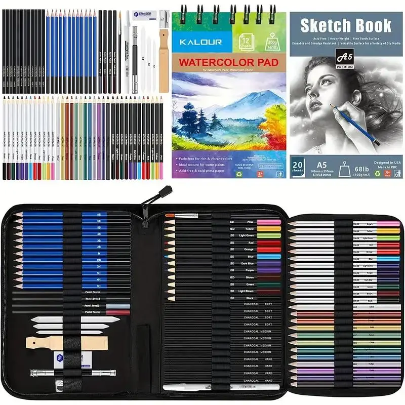 Drawing Sketching Set with Sketchbook, 74pcs/set Watercolor Paper & Drawing Tool & Pencil Set, Art & Drawing Supplies, Student Painting Supplies, Stocking Fillers Gift, Artist Supplies, Art Materials