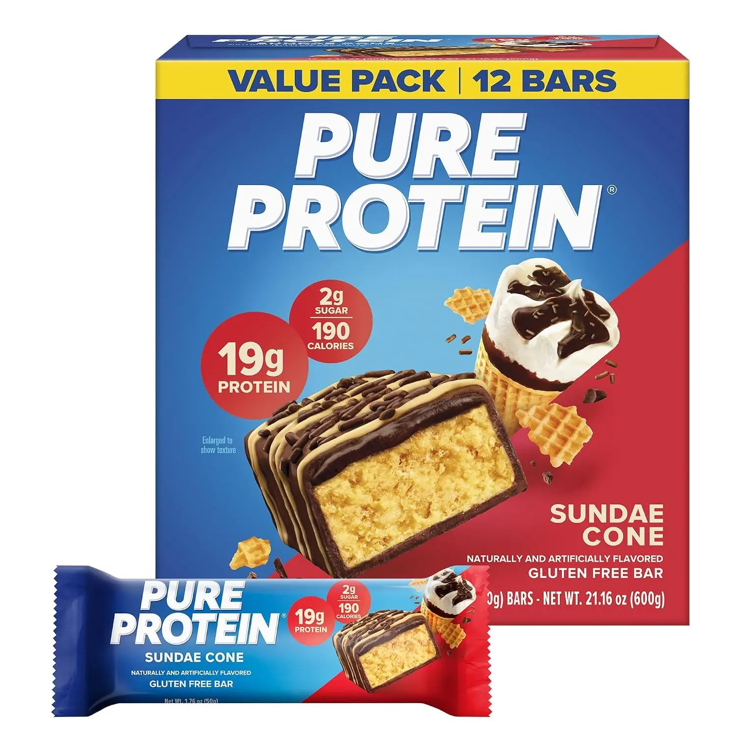 Pure Protein Chocolate Deluxe Protein Bars, 21g Protein, Gluten Free, 12 Ct