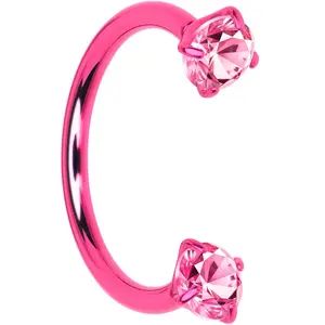 Pink Double Gem Horseshoe Nose Ring - Solid Titanium Anodized Pink Double Gem Horseshoe Nose Ring - Solid Titanium Anodized