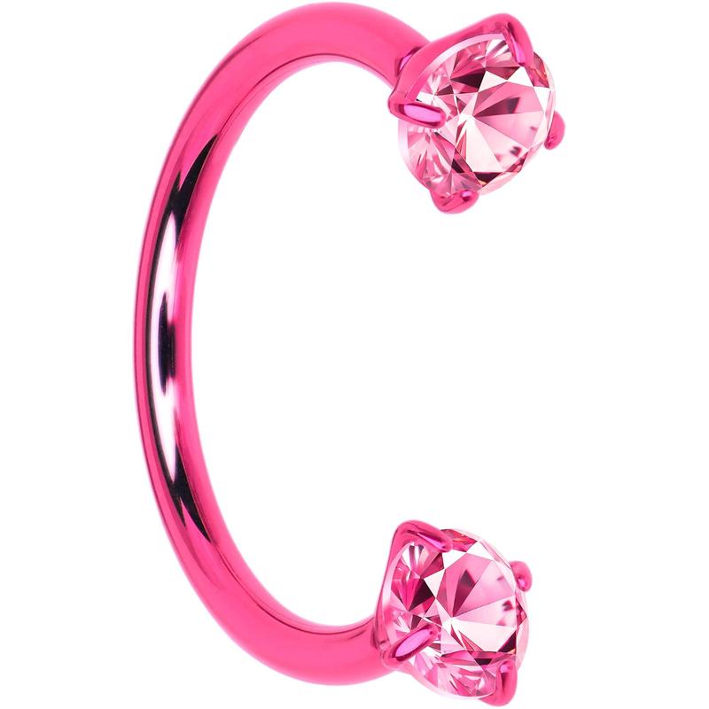 Pink Double Gem Horseshoe Nose Ring - Solid Titanium Anodized