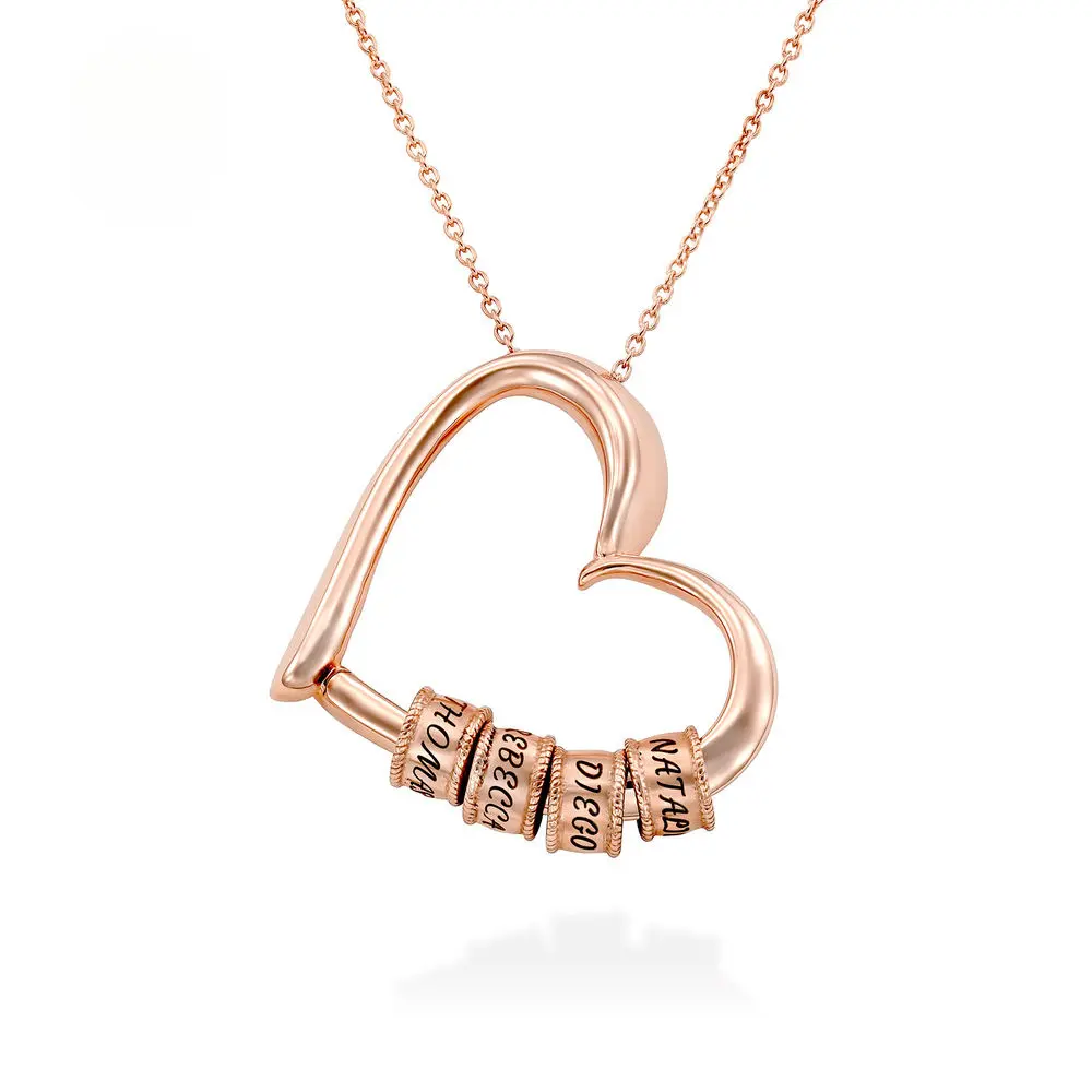 Personalized Heart Necklace with Engraved Beads - Exquisite Gift for Mom, Her, Women - Custom Jewelry for Mother's Day, Christmas, Birthday