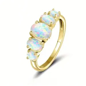 Loveden Five Opal Stone Ring For Women Hypoallergenic Party Gift Promise Wedding Engagement Ring Prom Party Holiday Date Casual October Birthstone Jewelry Accessories LD.