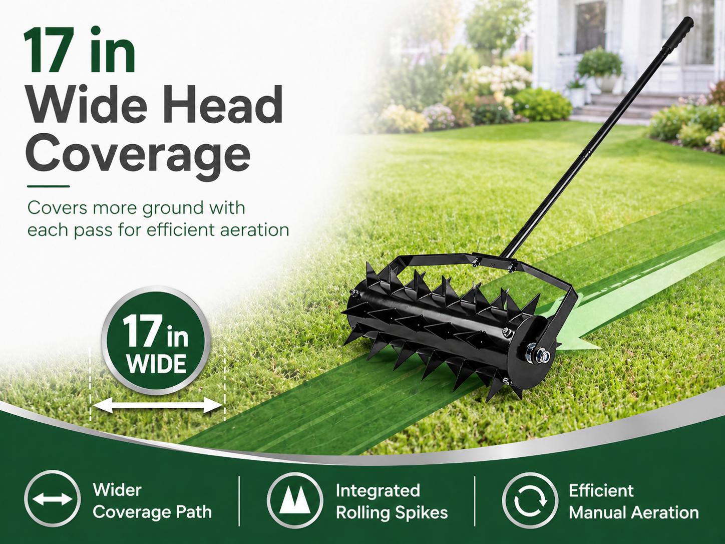 Rolling Lawn Aerator with 2 Inch Steel Spikes Heavy Duty Manual Aerator Tool Lawn Spike Aerator Roller with 56 Inch Handle Soil Penetrator Push Lawn Aeration for Garden Yard Patio, Black Rolling Lawn Aerator with 2 Inch Steel Spikes Heavy Duty Manual Aerator Tool Lawn Spike Aerator Roller with 56 Inch Handle Soil Penetrator Push Lawn Aeration for Garden Yard Patio, Black