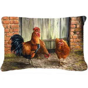 212 MAIN Daphne Baxter Rooster & Chickens Fabric Indoor-Outdoor Decorative Pillow, Heavyweight, Fade-Resistant, 12x16 in, Indoor-Outdoor Decorative Pillows