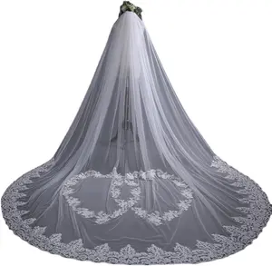 CDLV Bridal Veil Cathedral Flower Lace Wedding Bridal Veil with Metal Comb Wedding Veil,118 Inches (White)
