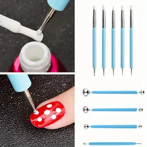 Set of 9 Sculpting Tools,4PCS Double-Ended Metal Ceramic Clay Ball Stylus Dotting Tools and 5PCS 2 Way Silicone Polymer and Embossing Paper Flower Indentation Tool Set