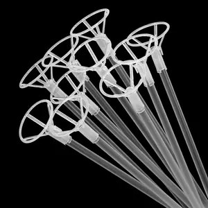 50Pcs Balloon Sticks with Cups - 16in Clear Bobo Holders for Large Balloons, Party Decorations