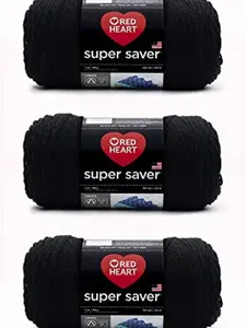 [Limited Time-Deal]Super Saver Black Yarn - 3 Pack of 198g/7oz - Acrylic - 4 Medium (Worsted) - 364 Yards - Knitting/Crochet