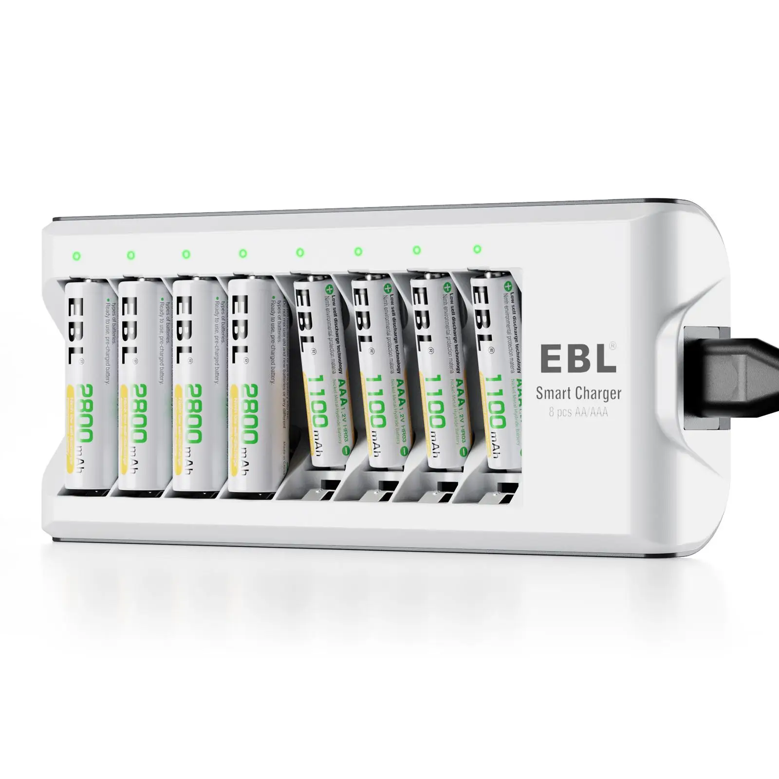 EBL AA AAA Rechargeable Batteries with Upgraded 808 Individual Charger, 1.2V 2800mAh Double A Batteries,Long Lasting Recharerble AA AAA Ni-Mh battery