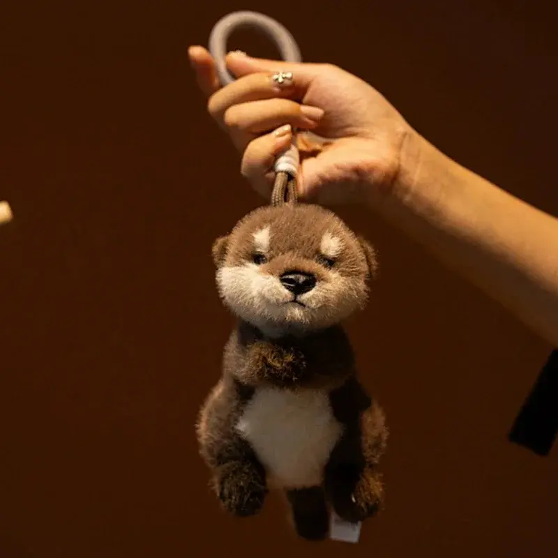 Cute Otter Plush Keychain Realistic Stuffed Otter Animal Pendant Doll Soft Plushies Key Ring for Bag Decoration Gifts Girl