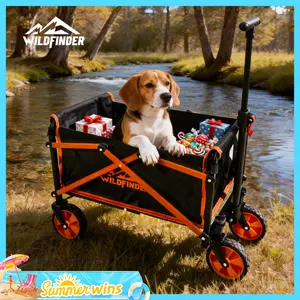 [SUMMERWINS] Wildfinder Small Size Collapsible Utility Wagon Cart with Wheels, 330 lbs Heavy-Duty Load, Lightweight Folding Design and Adjustable Handle for Camping, Garden, Sports, and Shopping