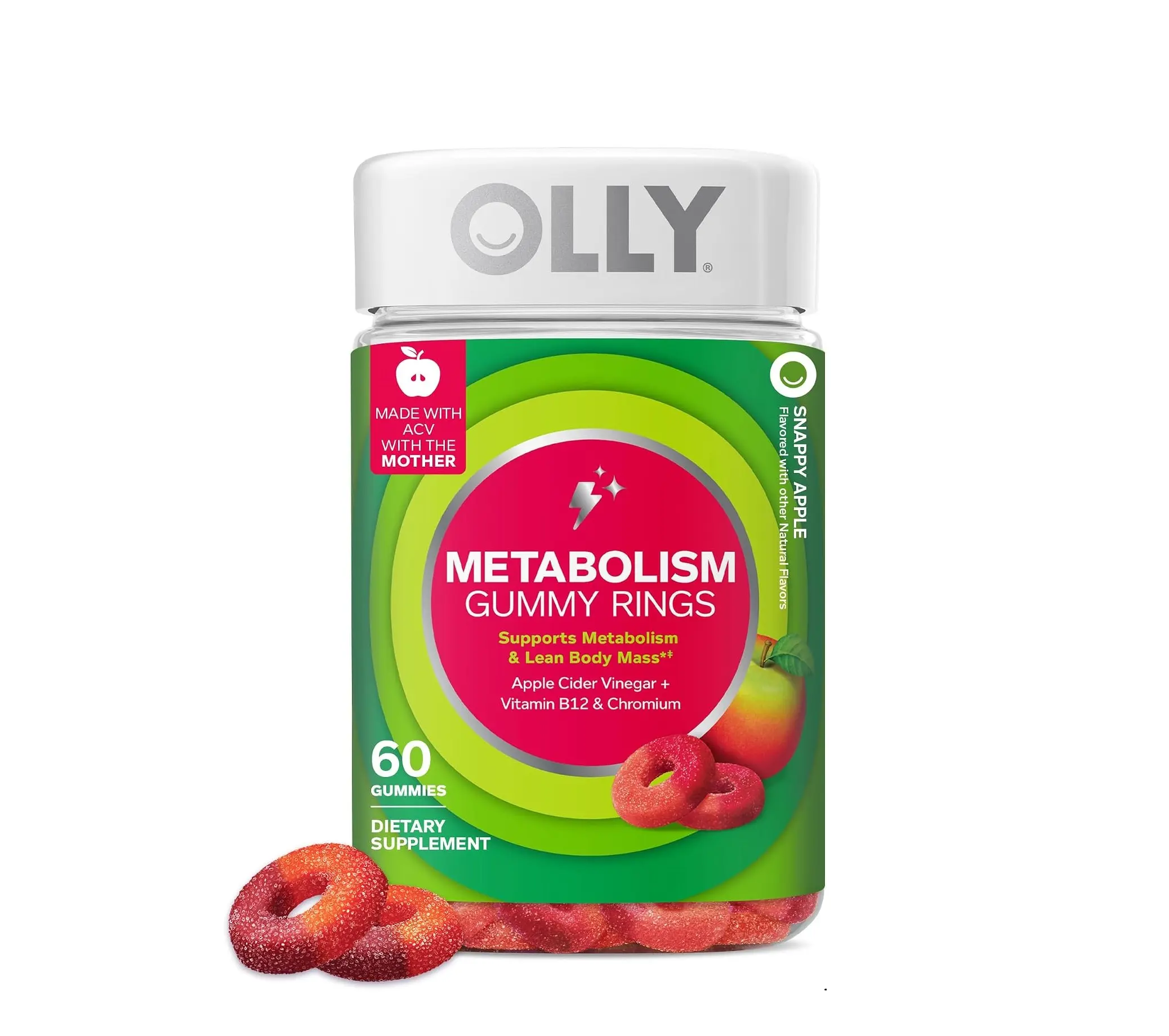 OLLY Metabolism Gummy Rings, Cellular Energy Supplement,* ACV - 60 Count