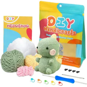 Beginners Crochet Kit, Crochet Animal Kit, Knitting Kit with Yarn, Polyester Fiber, Crochet Hooks, Step-by-Step Instructions Video, Crochet Starter Kit for Beginner DIY Craft Art (Dinosaur)