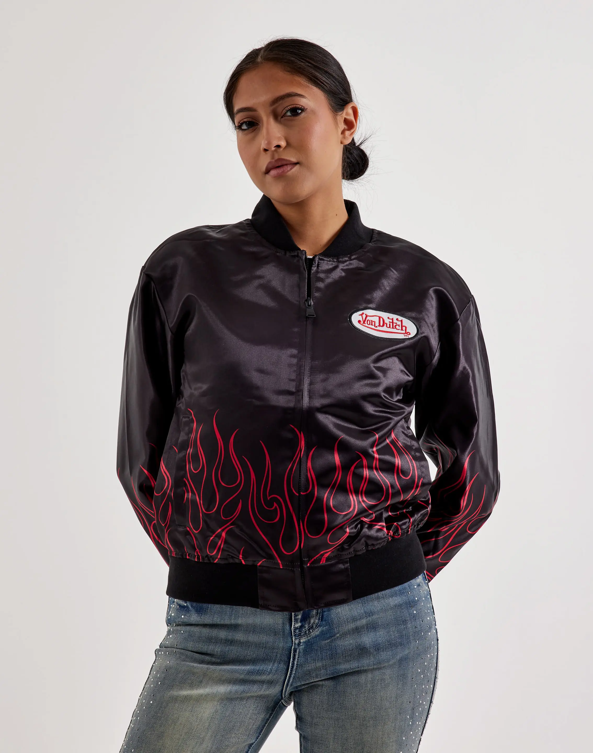 Womens Von Dutch Satin Flight Jacket