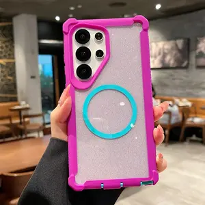 Sparkle Space Shell Magnetic Corner Airbag Case for Samsung S25 Ultra S24 Plus, Anti-Drop Full Coverage Protective Cover