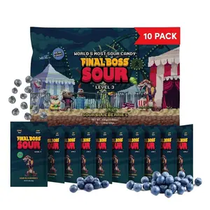 Final Boss Sour Candy, Sour Blueberries, 10 Pack, Level 3, Fruit Chews with Real Dried Fruit, No Artificial Colors or Flavors, Low Calorie Snack for Kids, Teens, Adults, Lunch Boxes