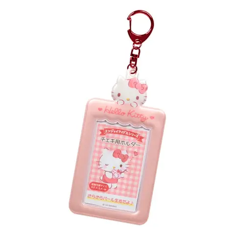 Hello Kitty PVC (Polyvinyl Chloride) Mascot Photo Holder Charm, PVC Material Office Stationery Accessory for Kitty Fans, 3 x 6 Inches Keychain for Backpacks, Character Details, Coordinating Push Clasp Closure for Snapshot/Trading Cards