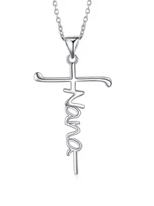 14K White Gold Plated Nana Necklace Gifts for Nana from Granddaughter,Cross Faith Necklace Christmas Jewelry Gifts for Women