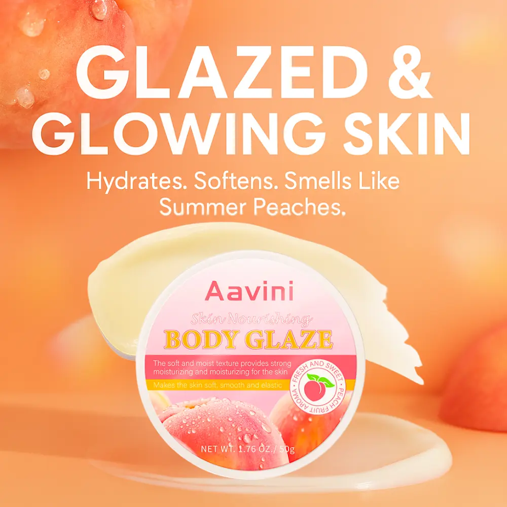 Aavini Skin Nourishing Body Glaze – Peach Scent | Moisturizing, Brightening & Barrier-Repairing Body Balm, 50g