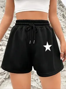 Women's Star Print Drawstring Waist Shorts, Casual Comfy Track Shorts for Daily Wear, Ladies Bottoms for All Seasons