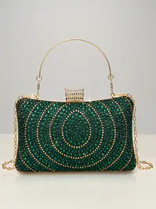 【Elegant Emerald Green Rhinestone Evening Clutch】Gorgeous rhinestone clutch, stylish and sparkling rhinestone shoulder bag, equipped with a gold chain and decorative buckle, suitable for weddings / parties / dances Fashion Purses