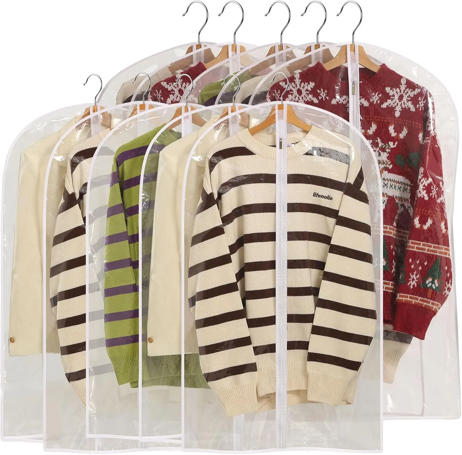 10 Packs All Clear Garment Bags for Hanging Clothes, 40" Suit Bags for Closet Storage, Plastic Dustproof Suit Cover Bags, Clothes Protectors Bag with zipper for Coats, Jackets, Shirts