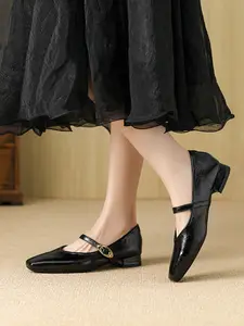 Women's Mary Jane Flat Shoes, New Low Cut Square Toe Single Shoe, Vintage One Strap High Quality Stylish, Elegant Comfortable Commuter Shoes