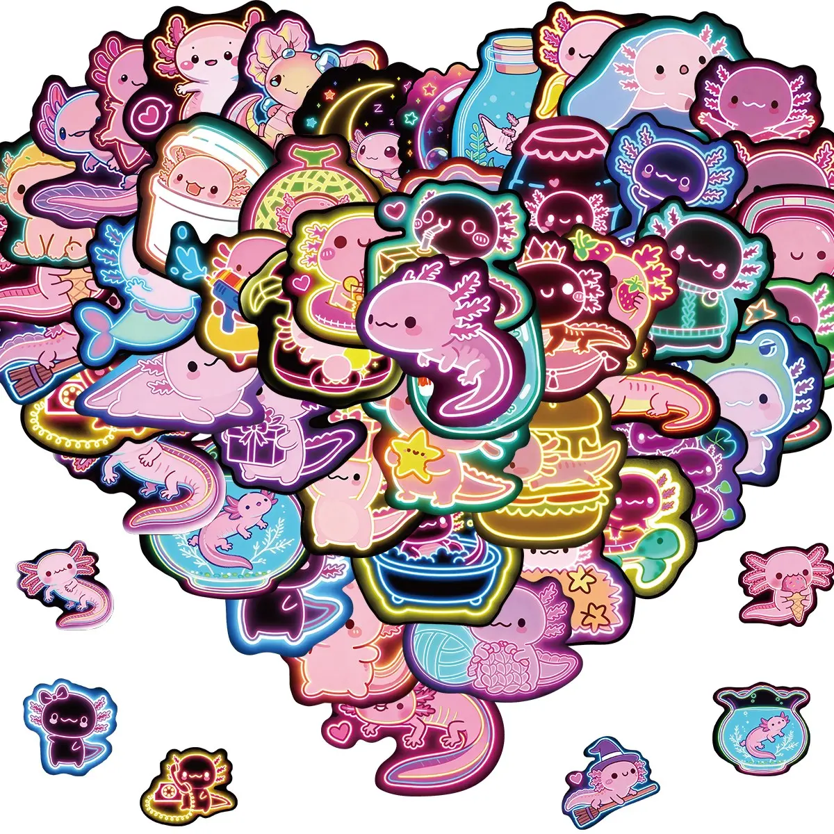 Axolotl Stickers, 50 Pcs Cute Axolotl Vinyl Waterproof Stickers, for Water Bottle, Laptop, Phone, Skateboard, School Supplies, Kids Teens Girls
