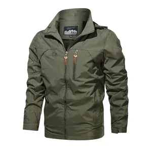 Men’s waterproof hooded jacket with letter pattern, regular fit casual long-sleeve zip-up jacket for outdoor activities, fashionable men’s outerwear for all seasons