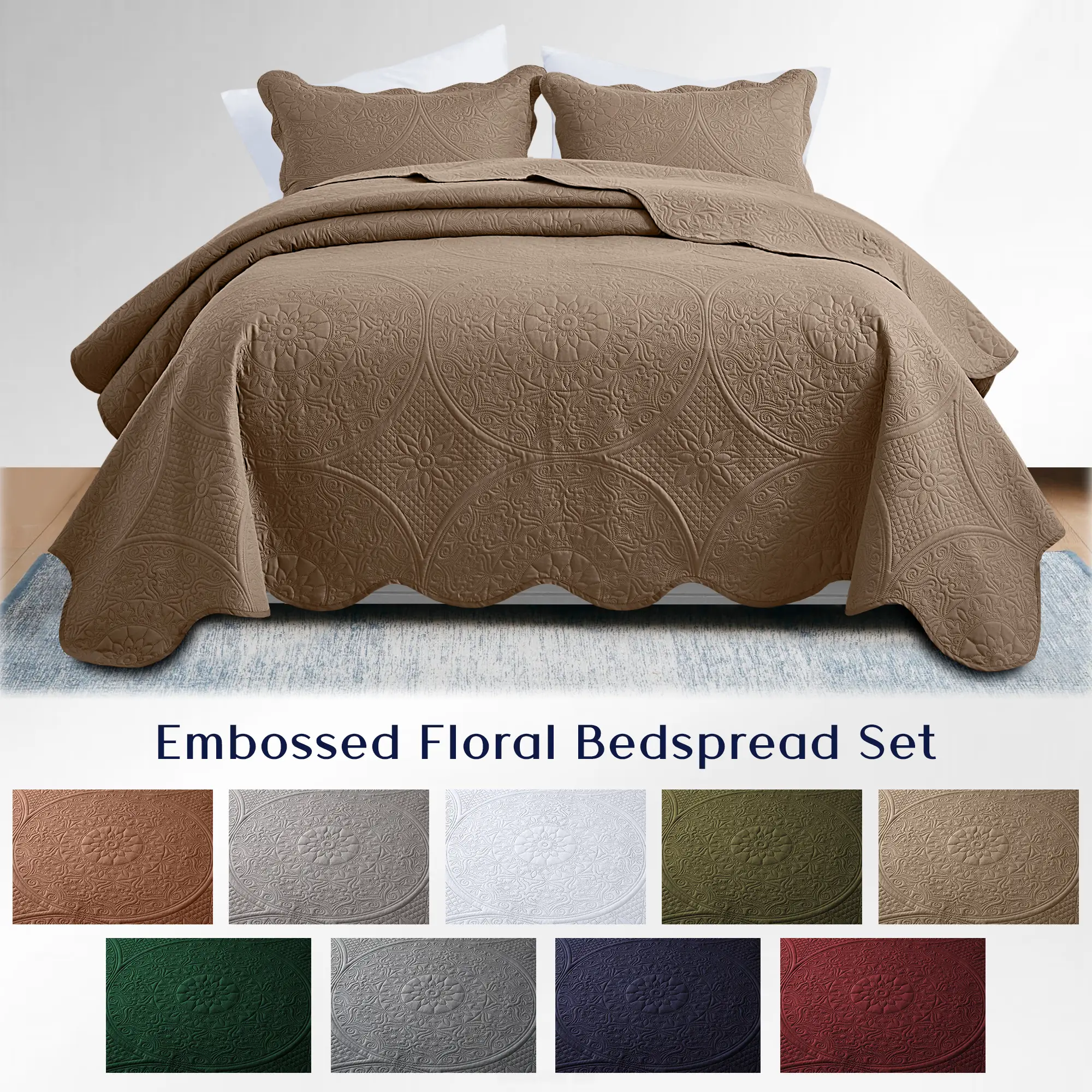 Imperial Homeware Floral Ultrasonic 3 Pieces Quilt Set Lightweight Bedspread Coverlet for All Seasons, Soft Microfiber Bedding with Pillow Shams Twin,