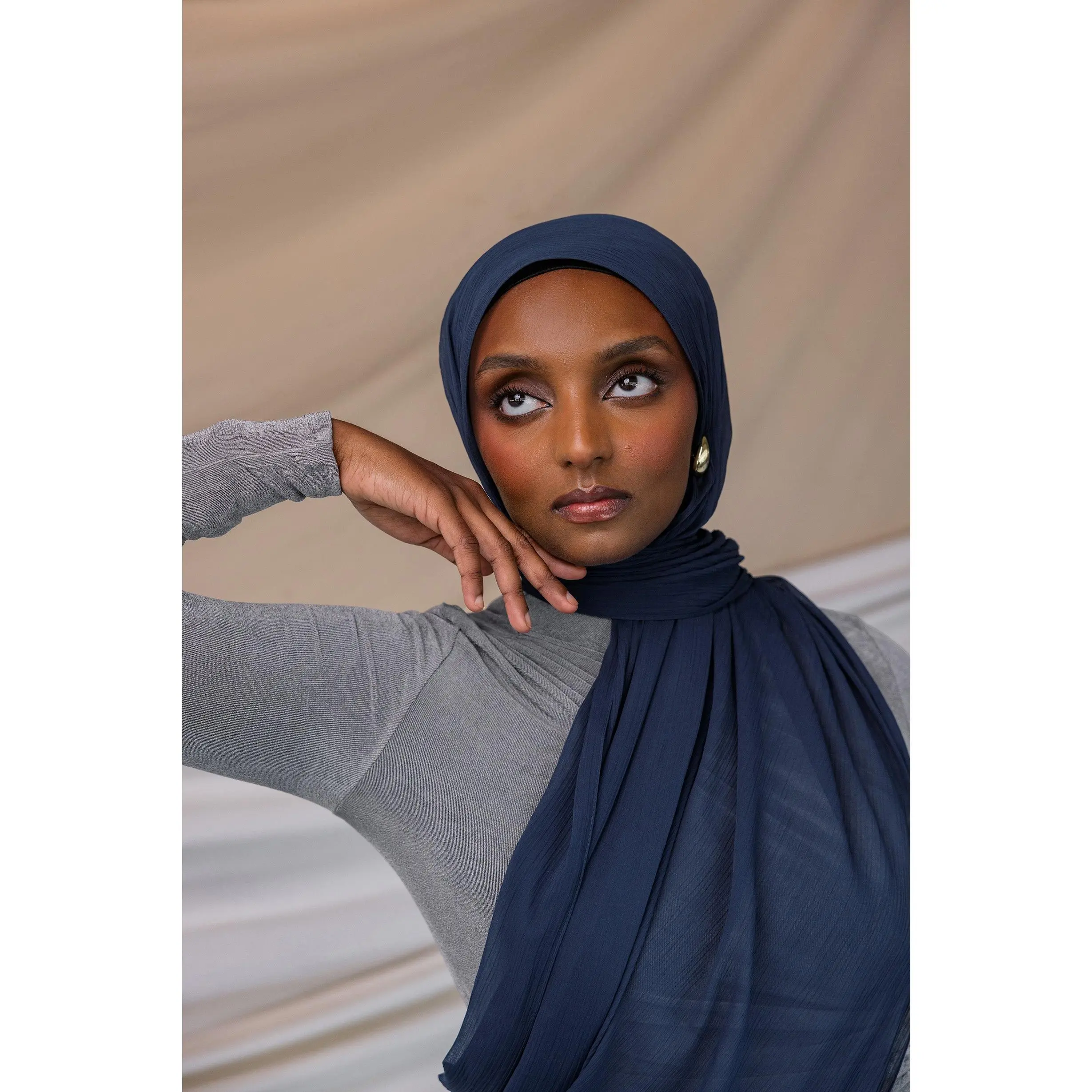 VELA Velvet Sapphire Crinkle Chiffon Square Hijab - Butter-Soft, No-Slip Women's Modesty Wrap with High Coverage