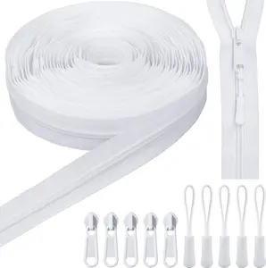 10 Yards #5 White Nylon Coil Zippers with 30 count Sliders 30 Zipper Pulls for Replacement Sewing DIY Sewing Tailor Craft Bag Garment  Textile