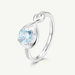 Infinite Embrace March Birthstone Infinity Created Aquamarine Promise Ring In Sterling Silver