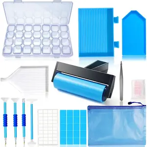 56 count 5D  Painting Tools,  Painting Accessories with 28 Grids  Embroidery Box and  Painting Roller for  and Adult(Blue)