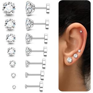 Fansilver 7-Pair Flat Back Stud Earrings Set - Hypoallergenic Stainless Steel Precision Metal Pieces with Cubic Zirconia, 2-8mm for Sensitive Ears, Men's Accessories, Women's Accessories, Earring Stacks, Summer Gifts,summeroutfits,vacationoutfits,beachout